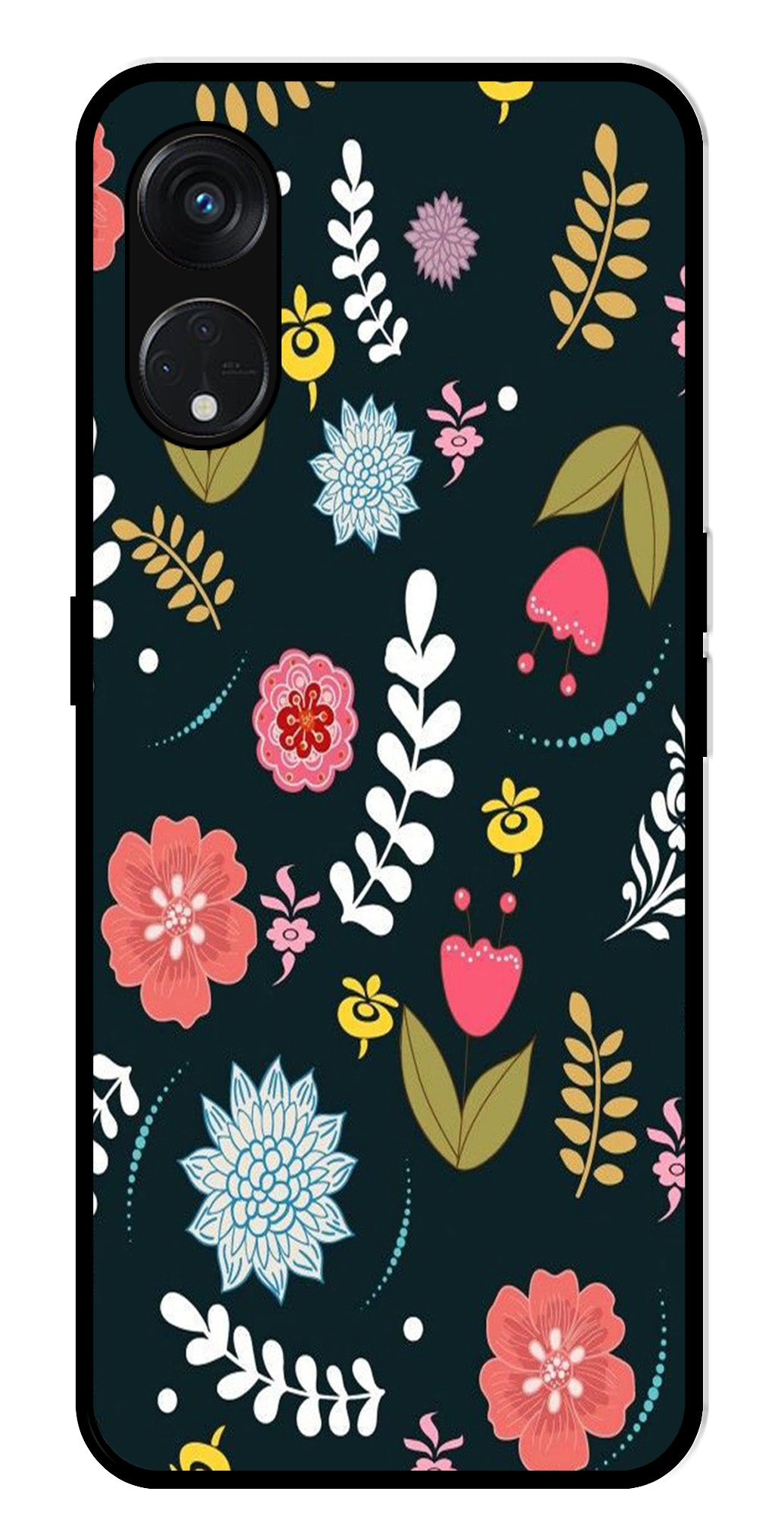 Floral Pattern2 Metal Mobile Case for Oppo Reno 8T Floral Pattern2 Metal Mobile Case for Oppo Reno 8T (Design No -12)