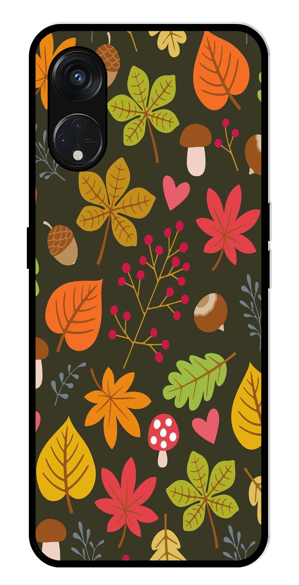 Leaves Design Metal Mobile Case for Oppo Reno 8T (Design No -51)
