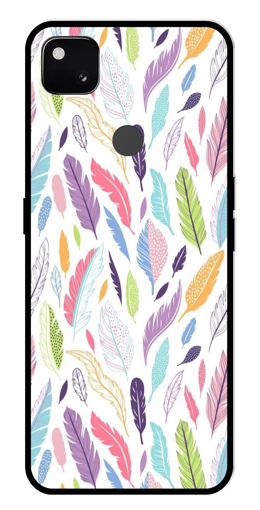 Colorful Feathers Metal Mobile Case for Google Pixel 4A Colorful Feathers Metal Mobile Case for Google Pixel 4A (Design No -06)