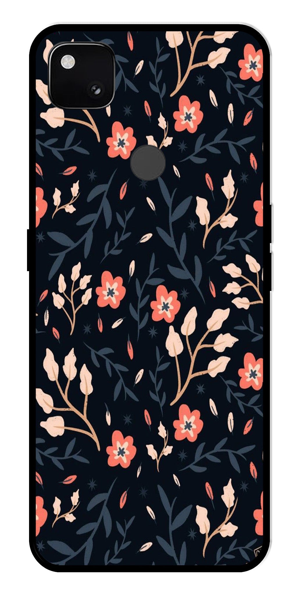 Floral Pattern Metal Mobile Case for Google Pixel 4A Floral Pattern Metal Mobile Case for Google Pixel 4A (Design No -10)