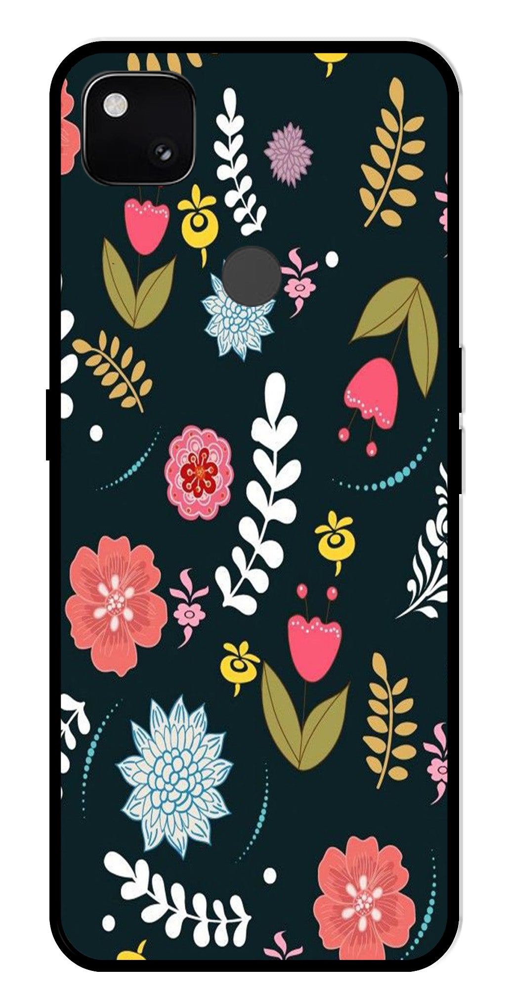 Floral Pattern2 Metal Mobile Case for Google Pixel 4A Floral Pattern2 Metal Mobile Case for Google Pixel 4A (Design No -12)