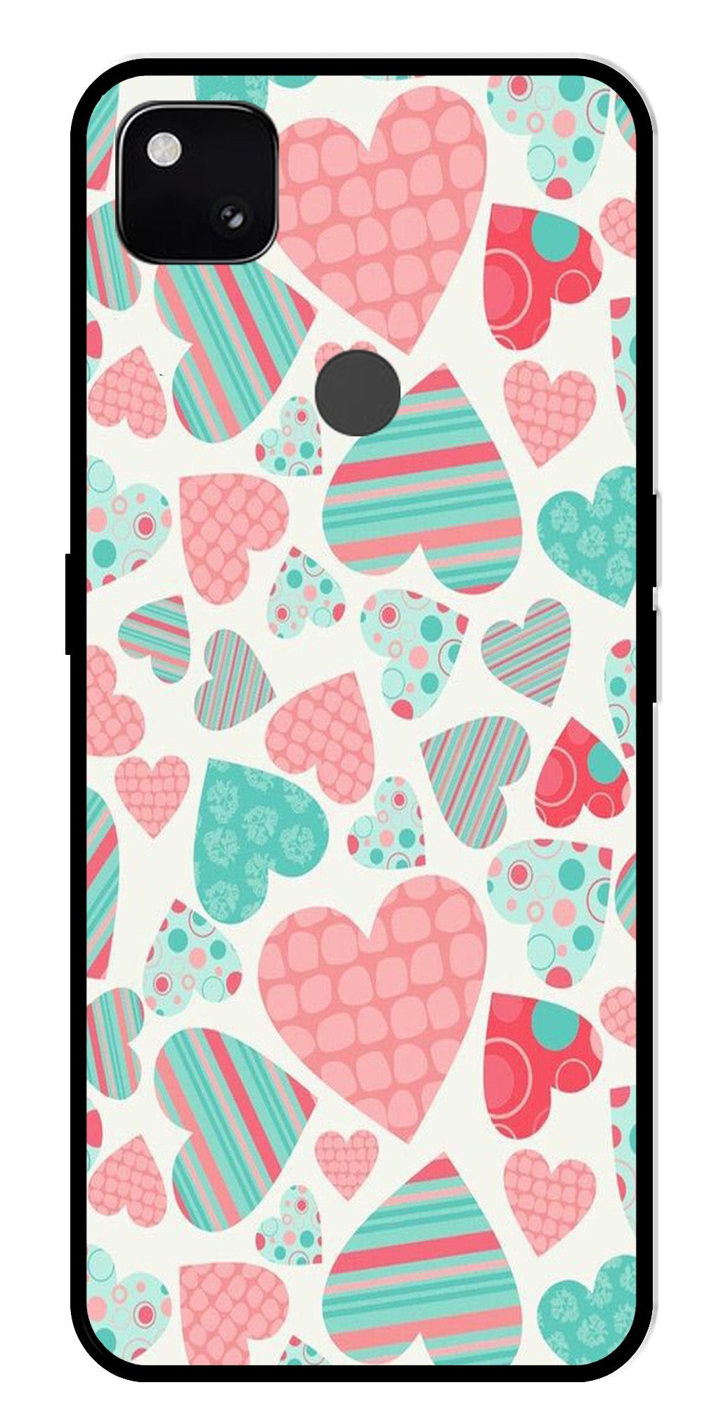 Hearts Pattern Metal Mobile Case for Google Pixel 4A Hearts Pattern Metal Mobile Case for Google Pixel 4A (Design No -22)