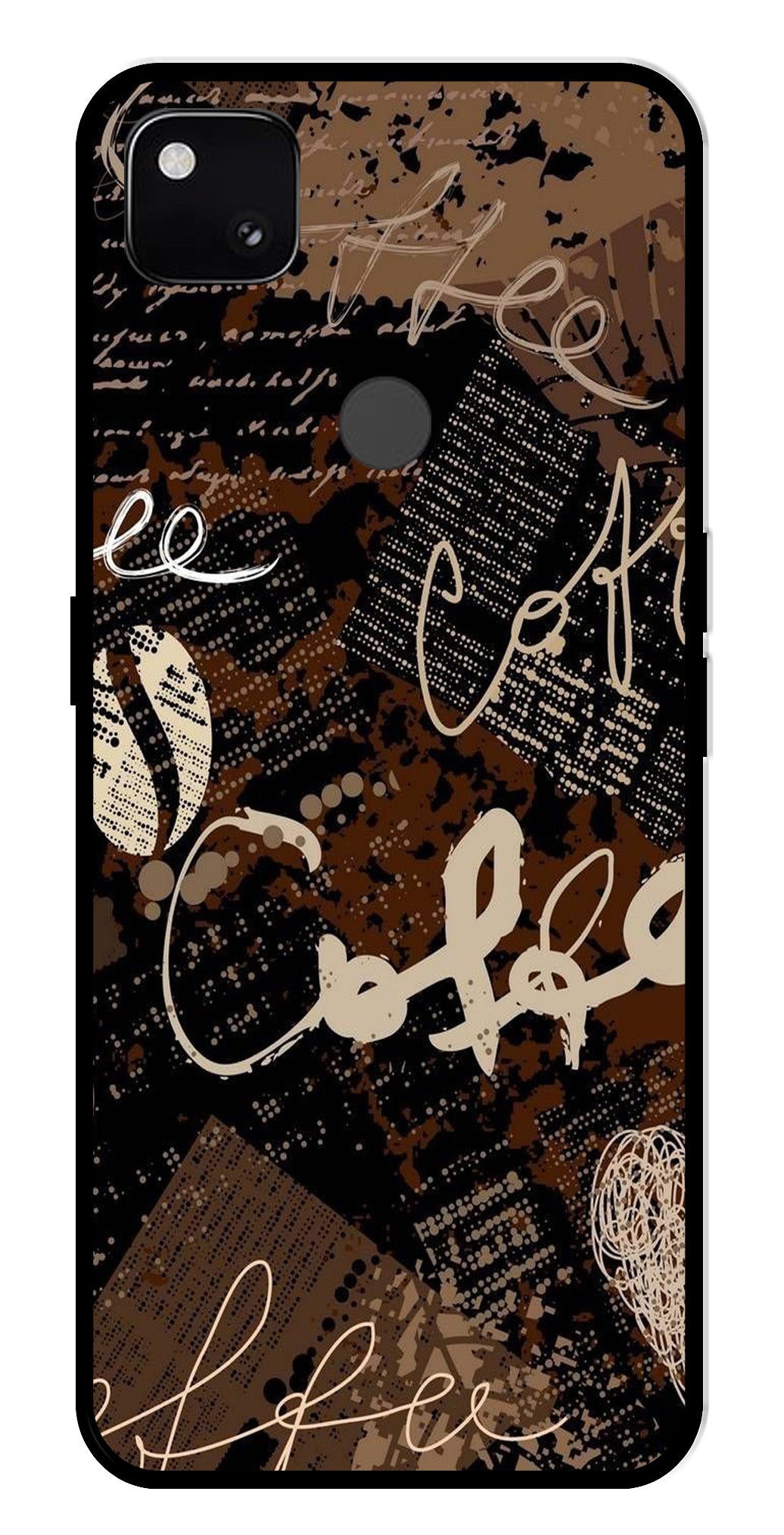 Coffee Pattern Metal Mobile Case for Google Pixel 4A Coffee Pattern Metal Mobile Case for Google Pixel 4A (Design No -37)