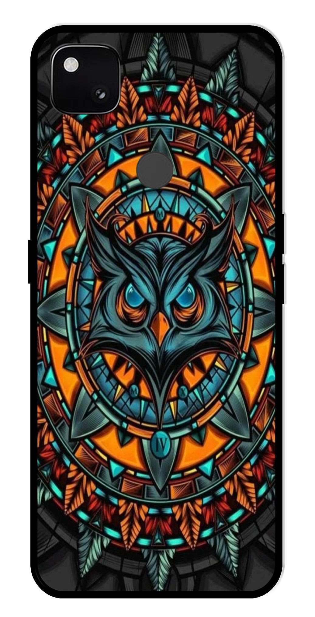 Owl Pattern Metal Mobile Case for Google Pixel 4A Owl Pattern Metal Mobile Case for Google Pixel 4A (Design No -42)