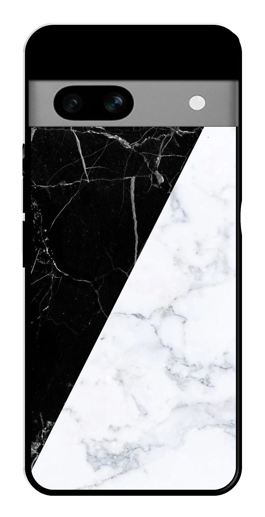 Black White Marble Design Metal Mobile Case for Google Pixel 7a Black White Marble Design Metal Mobile Case for Google Pixel 7a (Design No -09)