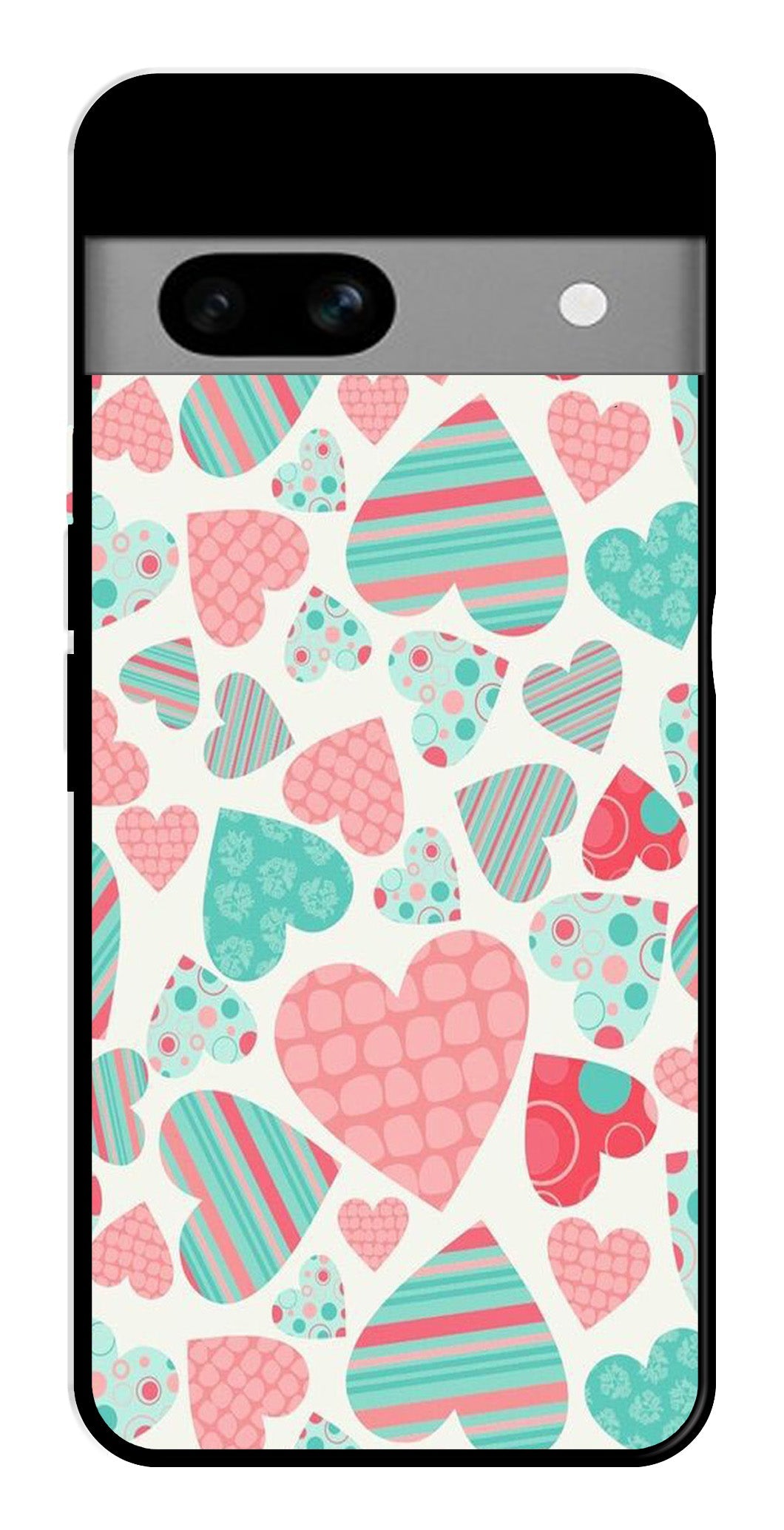 Hearts Pattern Metal Mobile Case for Google Pixel 7a Hearts Pattern Metal Mobile Case for Google Pixel 7a (Design No -22)