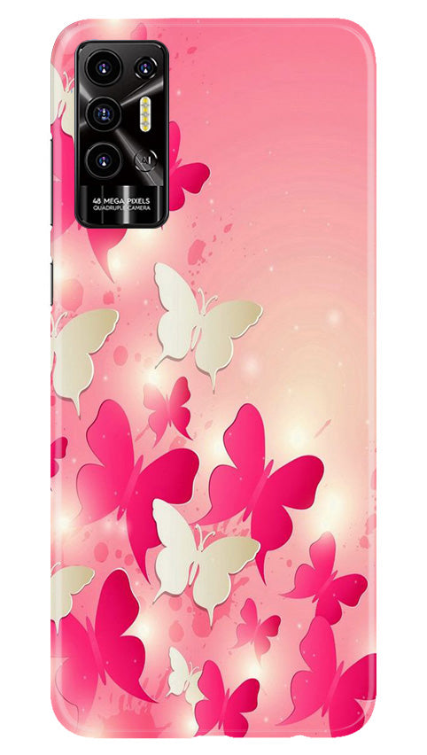 White Pick Butterflies Mobile Back Case for Tecno Pova 2 (Design - 28) White Pick Butterflies Case for Tecno Pova 2