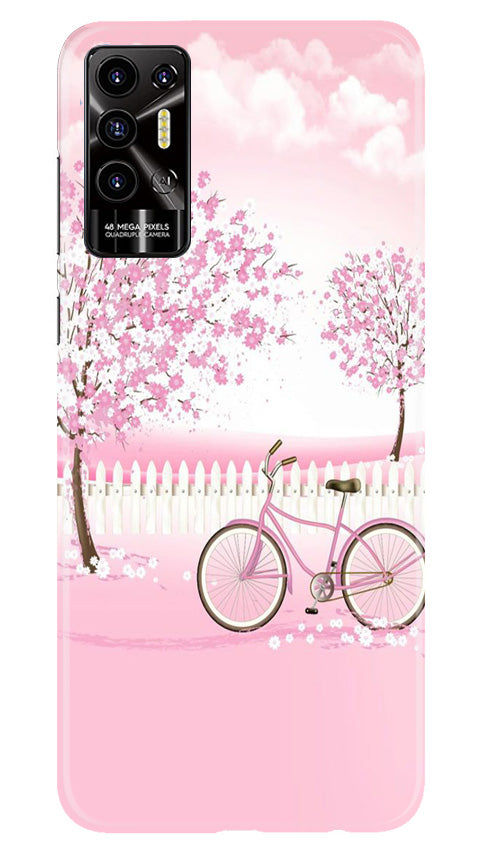 Pink Flowers Cycle Mobile Back Case for Tecno Pova 2 (Design - 102) Pink Flowers Cycle Case for Tecno Pova 2 (Design - 102)