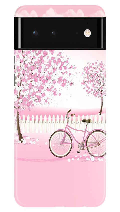 Pink Flowers Cycle Mobile Back Case for Google Pixel 6 (Design - 102) Pink Flowers Cycle Case for Google Pixel 6 (Design - 102)