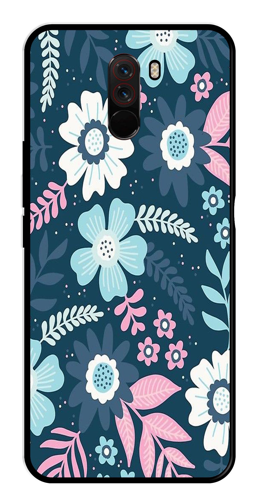 Flower Leaves Design Metal Mobile Case for Poco F1 (Design No -50)