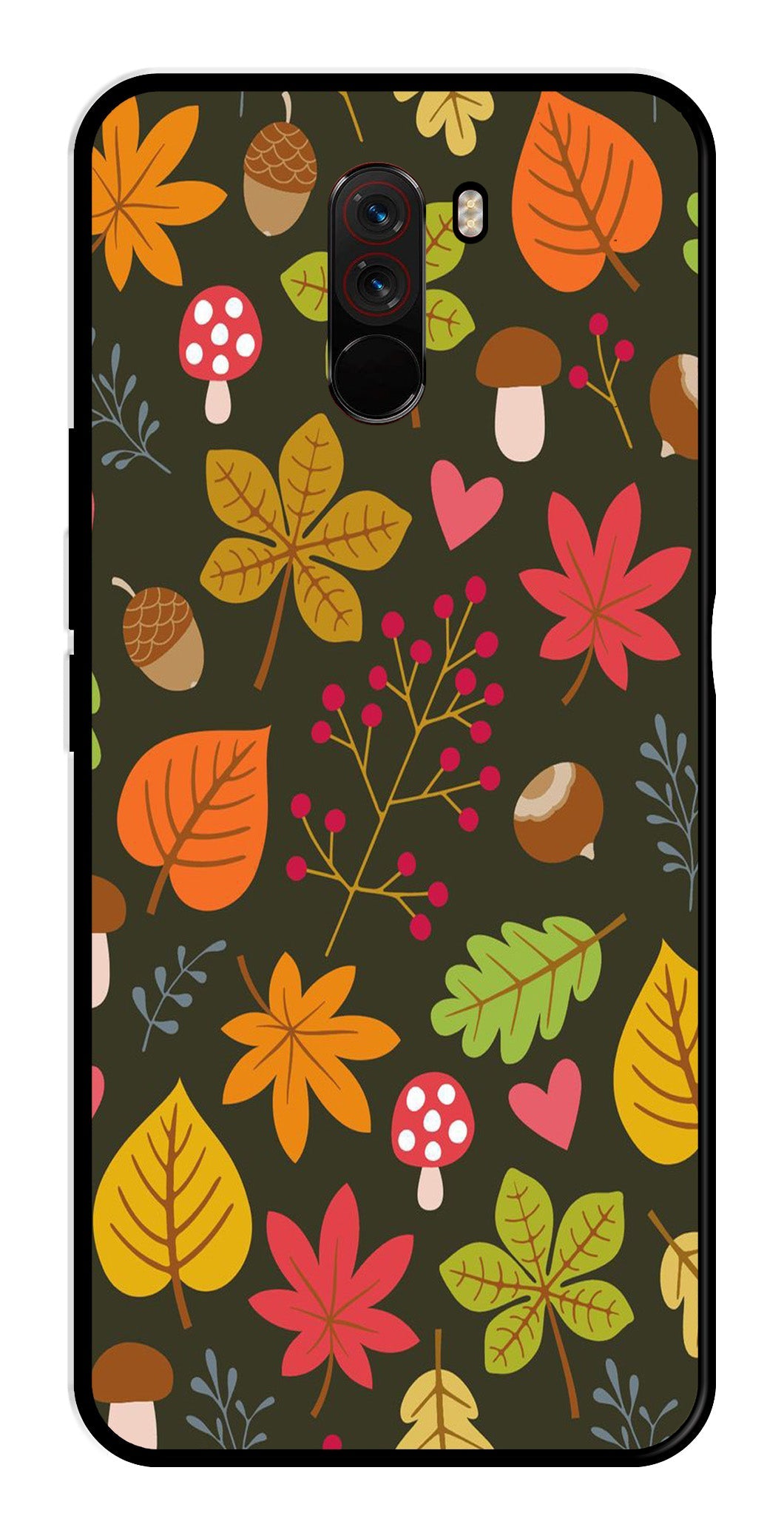 Leaves Design Metal Mobile Case for Poco F1 (Design No -51)
