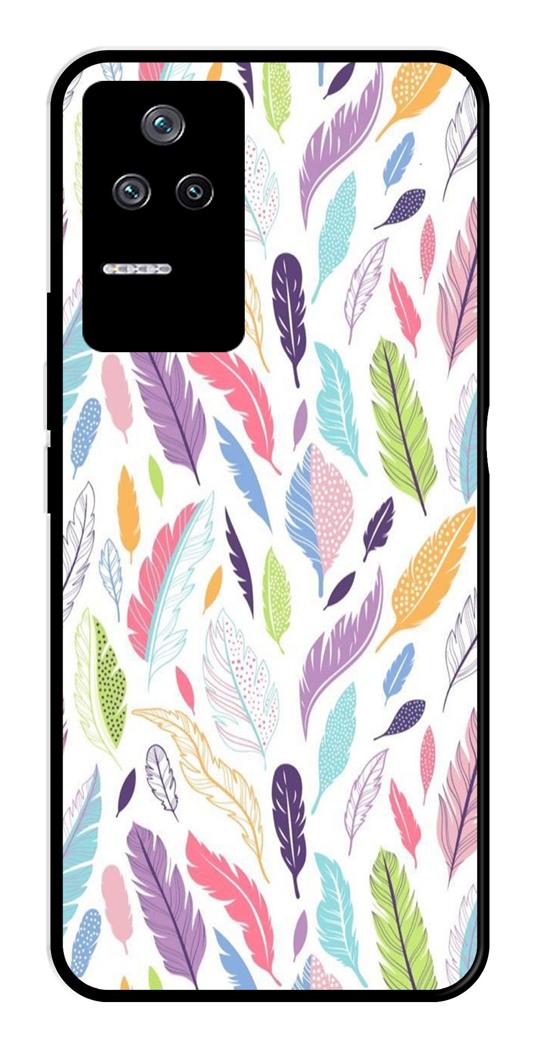 Colorful Feathers Metal Mobile Case for Poco F4 5G Colorful Feathers Metal Mobile Case for Poco F4 5G (Design No -06)