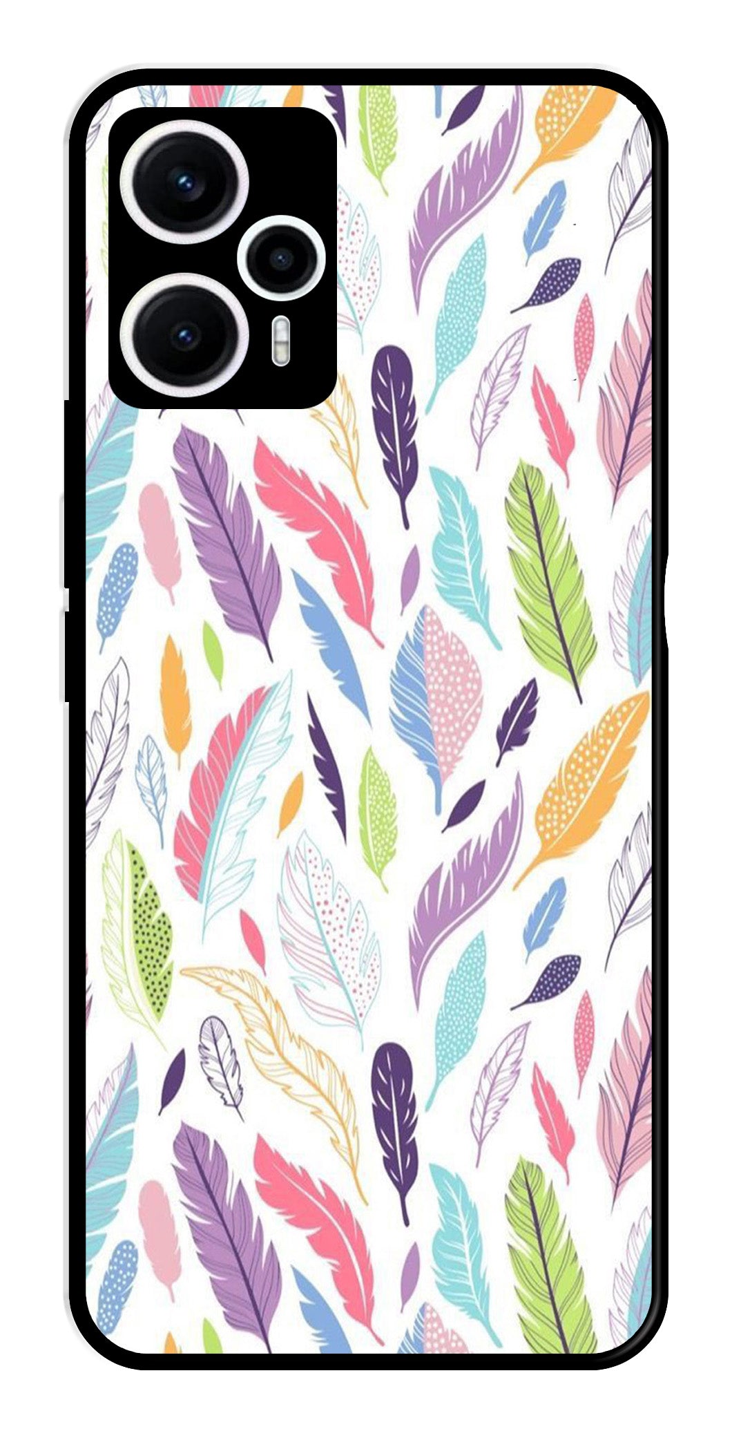 Colorful Feathers Metal Mobile Case for Poco F5 5G Colorful Feathers Metal Mobile Case for Poco F5 5G (Design No -06)