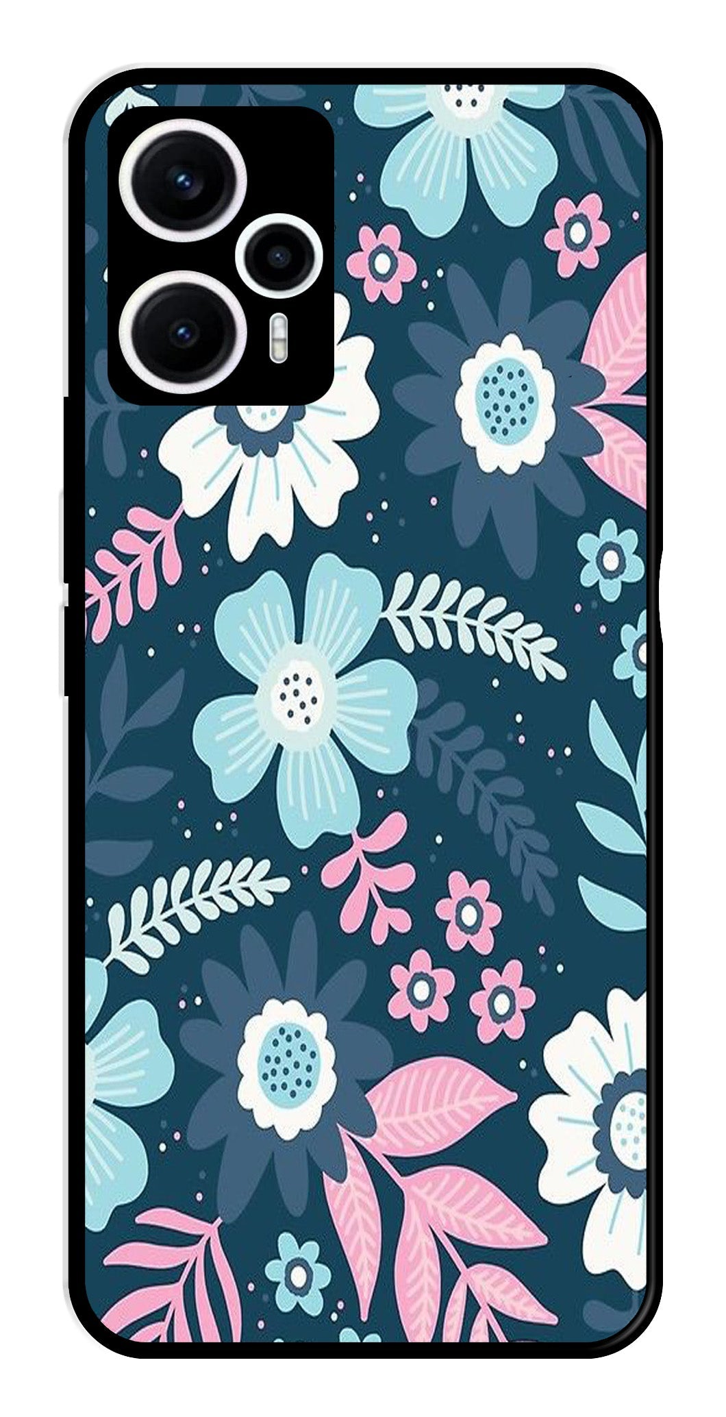 Flower Leaves Design Metal Mobile Case for Poco F5 5G Flower Leaves Design Metal Mobile Case for Poco F5 5G (Design No -50)