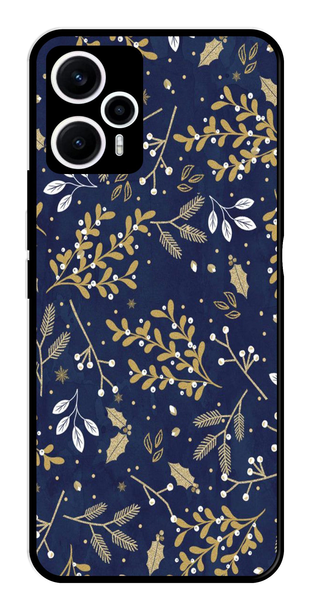 Floral Pattern Metal Mobile Case for Poco F5 5G (Design No -52)