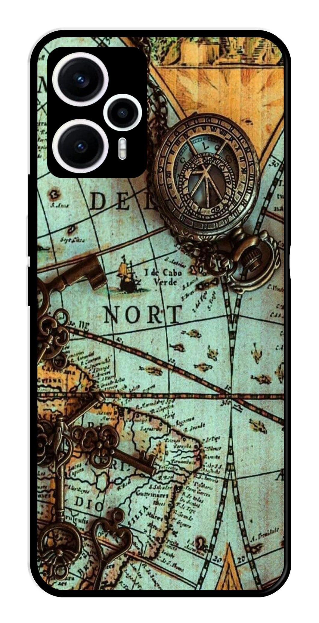 Map Design Metal Mobile Case for Poco F5 5G (Design No -54)