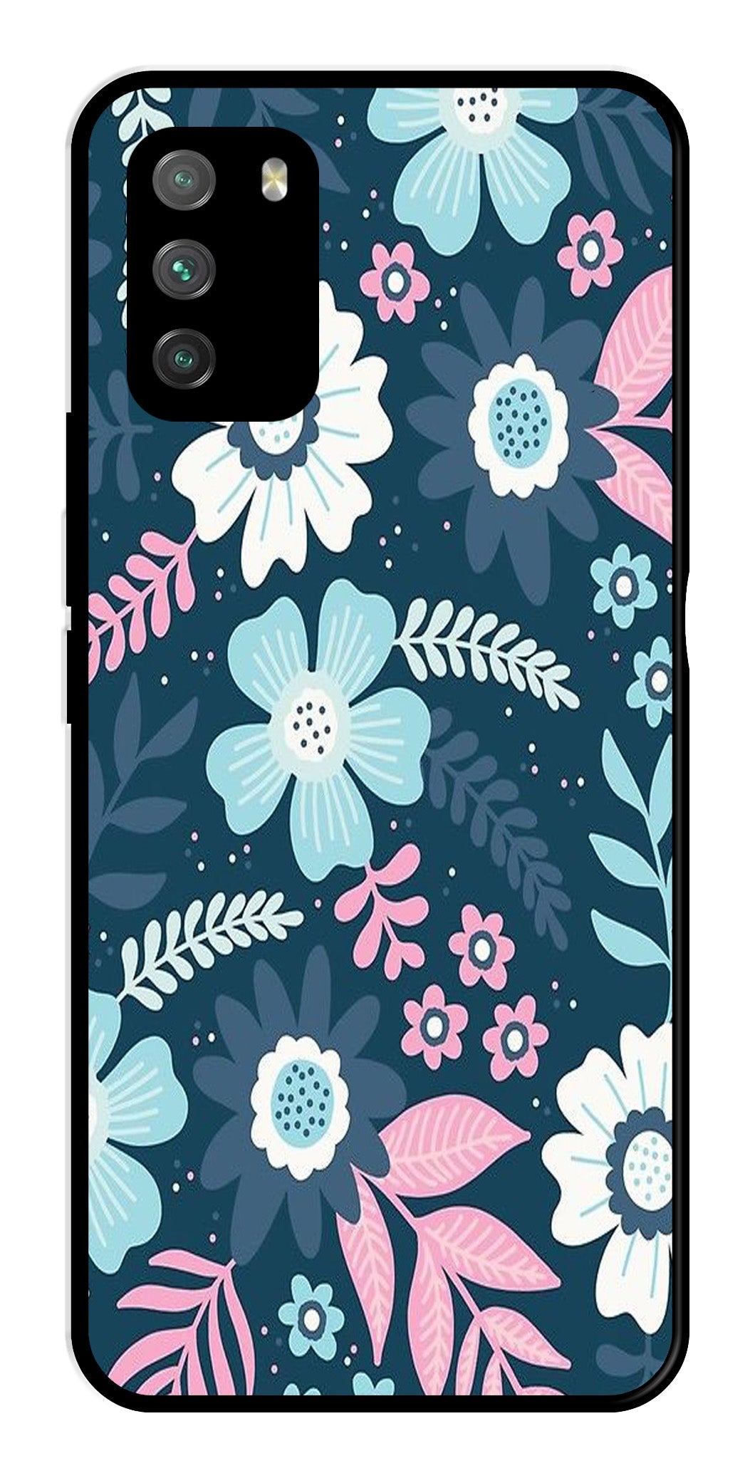 Flower Leaves Design Metal Mobile Case for Poco M3 (Design No -50)