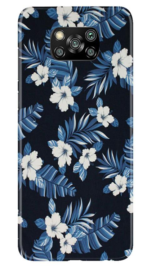 White flowers Blue Background2 Mobile Back Case for Poco X3 (Design - 15) White flowers Blue Background2 Case for Poco X3