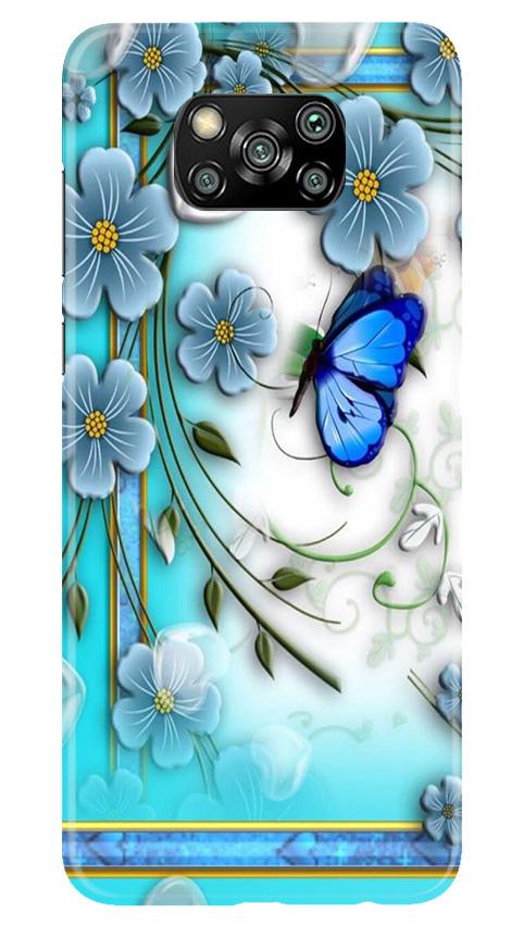 Blue Butterfly Mobile Back Case for Poco X3 (Design - 21) Blue Butterfly Case for Poco X3