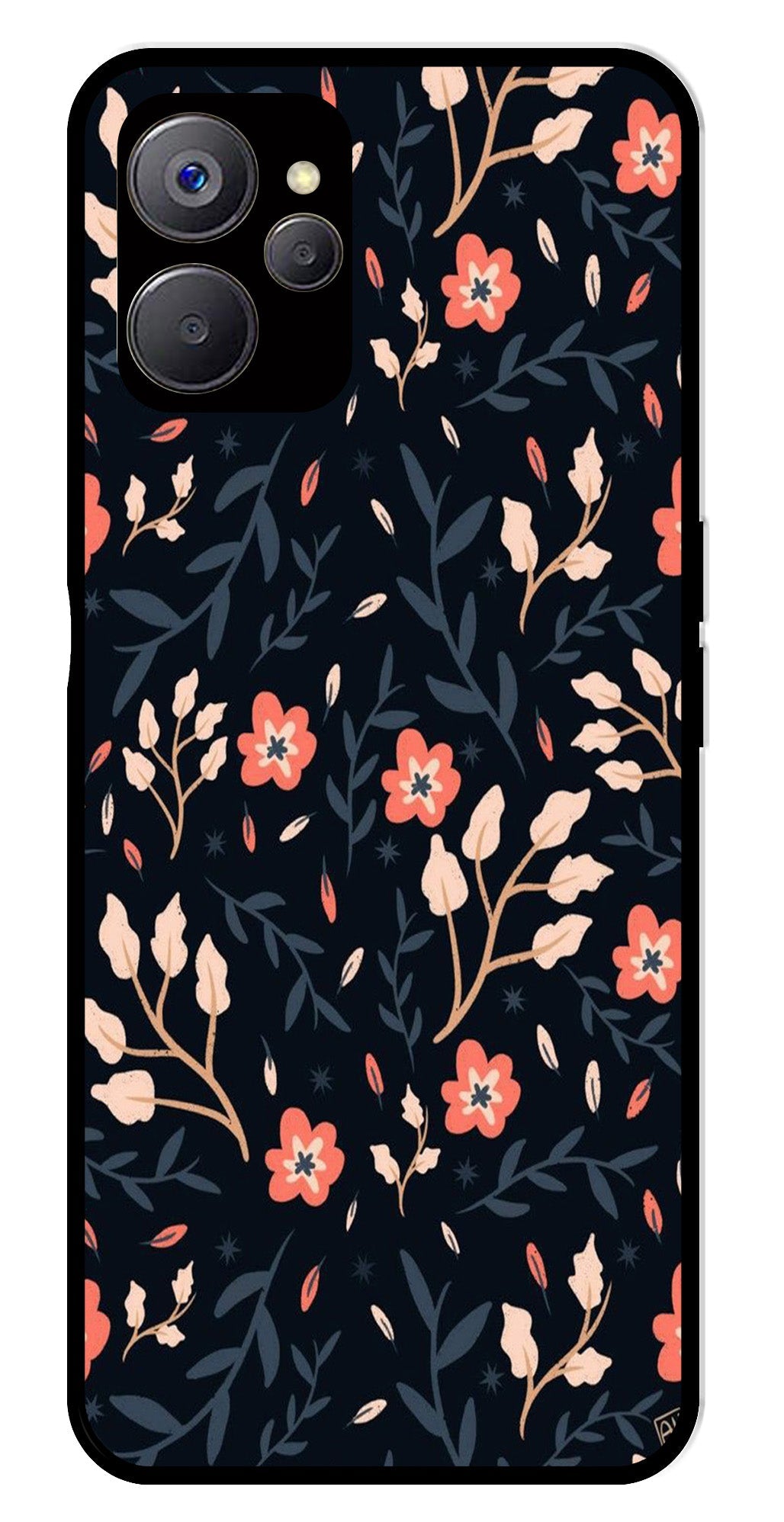 Floral Pattern Metal Mobile Case for Realme 9i 5G Floral Pattern Metal Mobile Case for Realme 9i 5G (Design No -10)