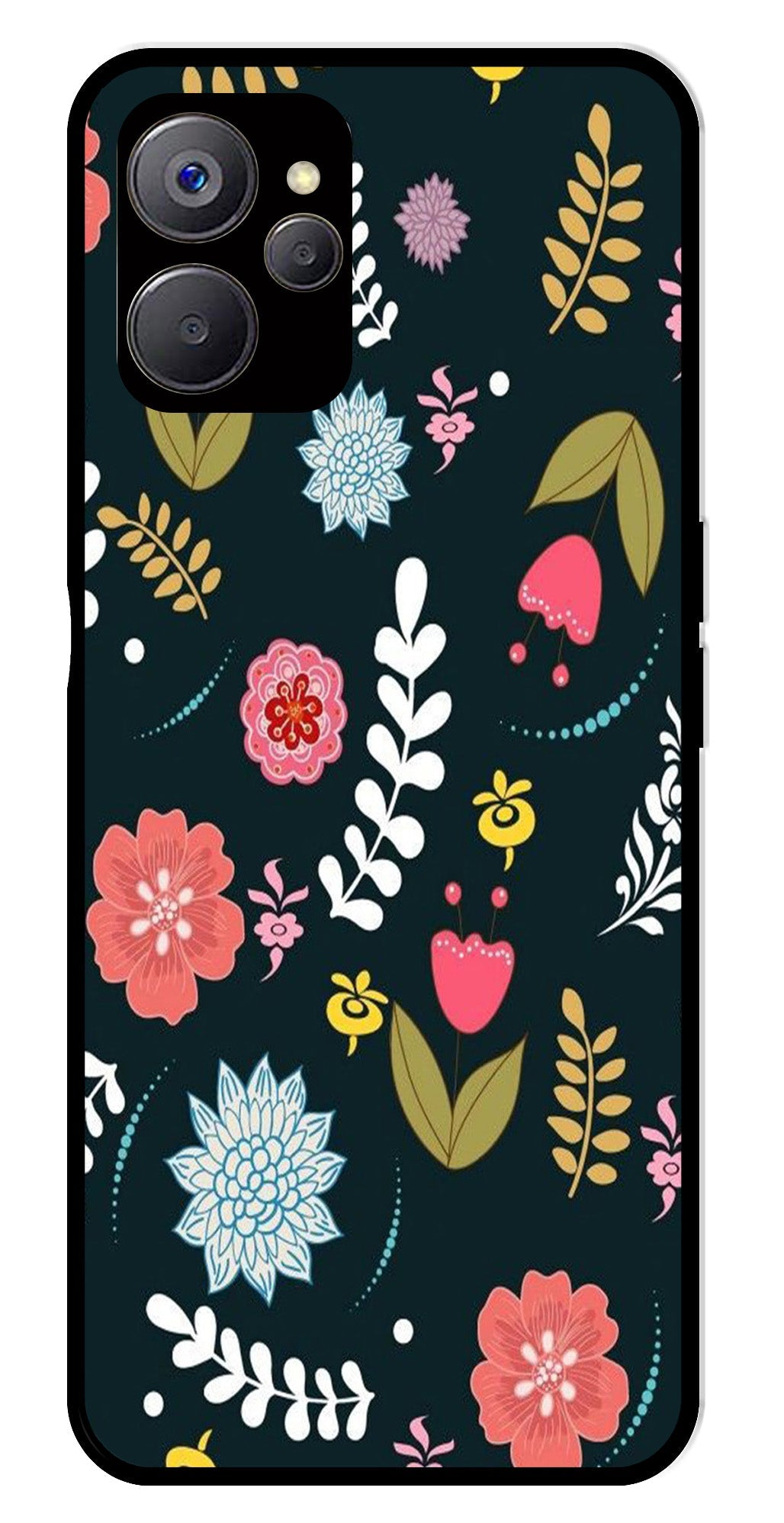 Floral Pattern2 Metal Mobile Case for Realme 9i 5G Floral Pattern2 Metal Mobile Case for Realme 9i 5G (Design No -12)