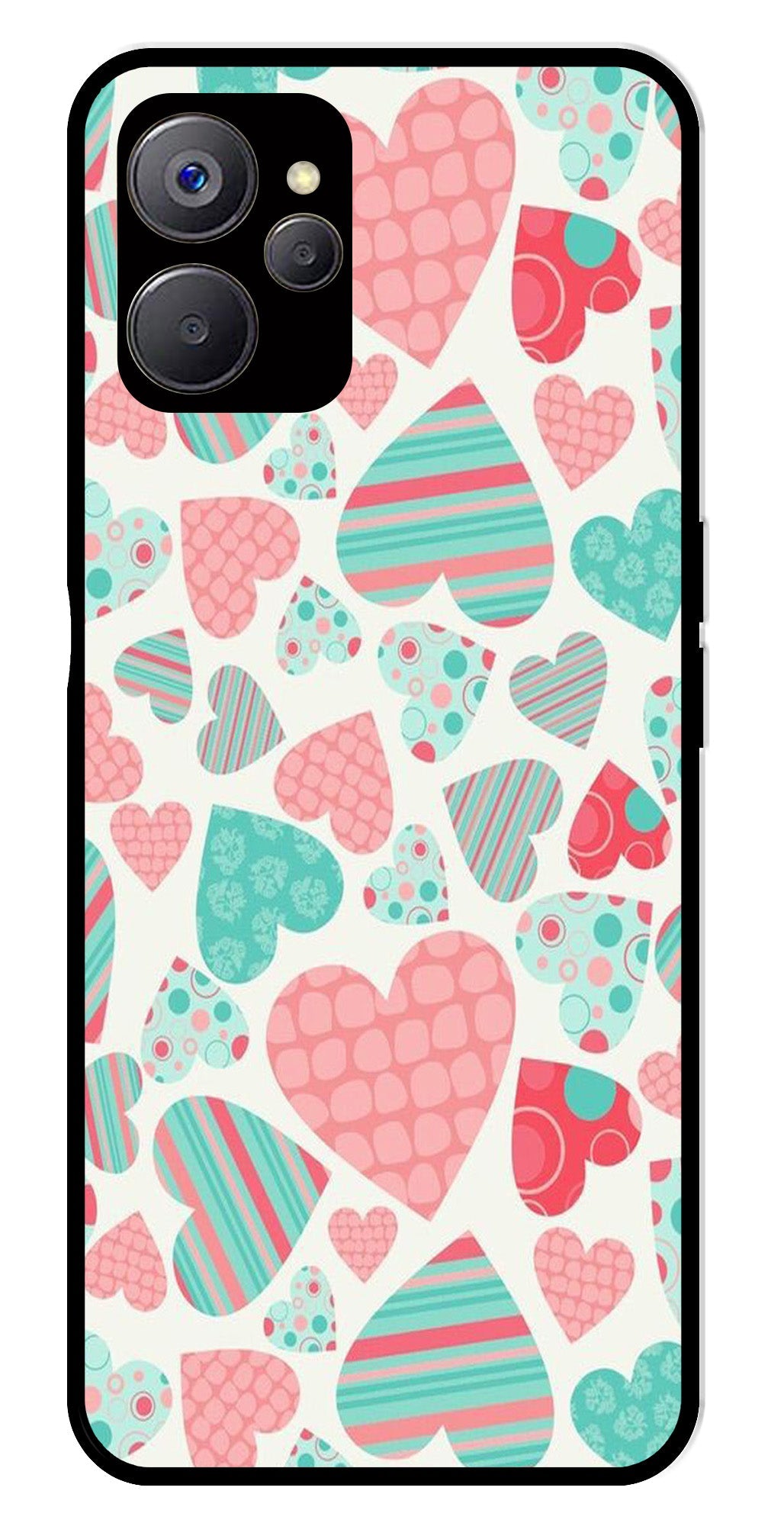 Hearts Pattern Metal Mobile Case for Realme 9i 5G Hearts Pattern Metal Mobile Case for Realme 9i 5G (Design No -22)
