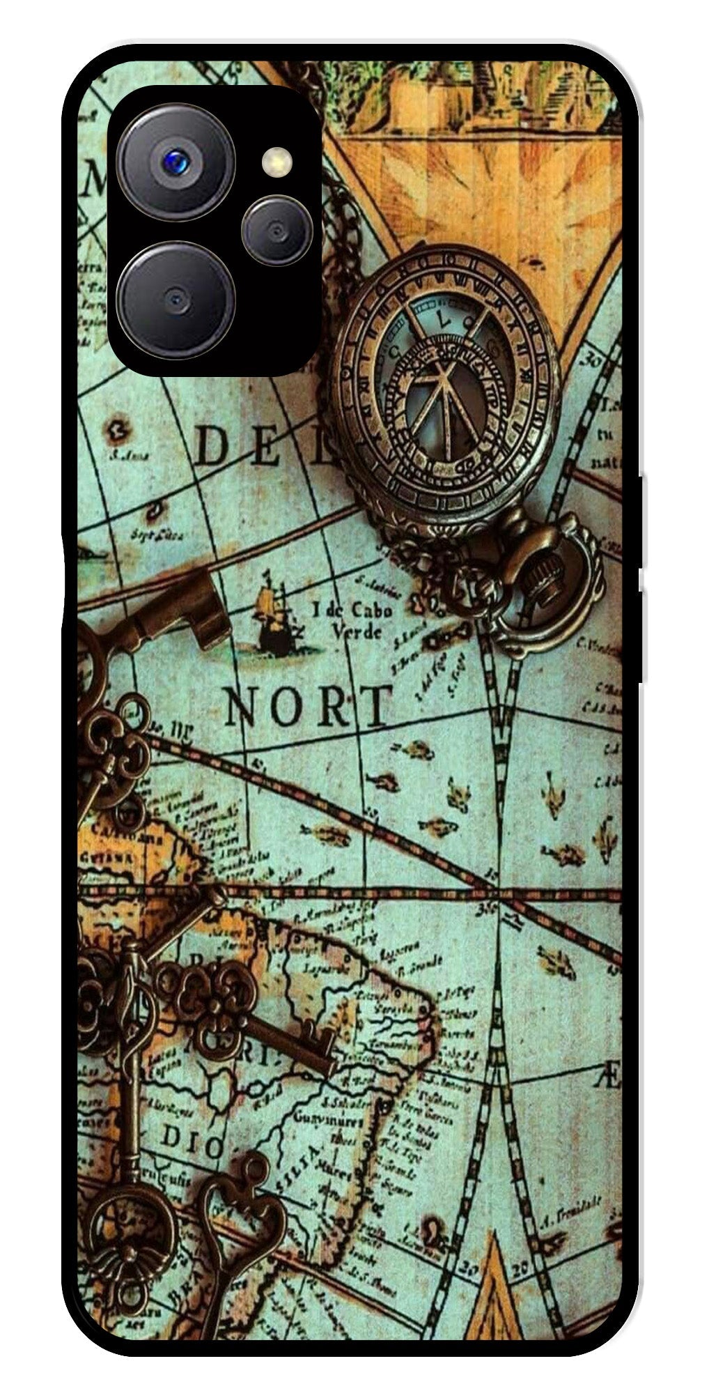 Map Design Metal Mobile Case for Realme 9i 5G (Design No -54)