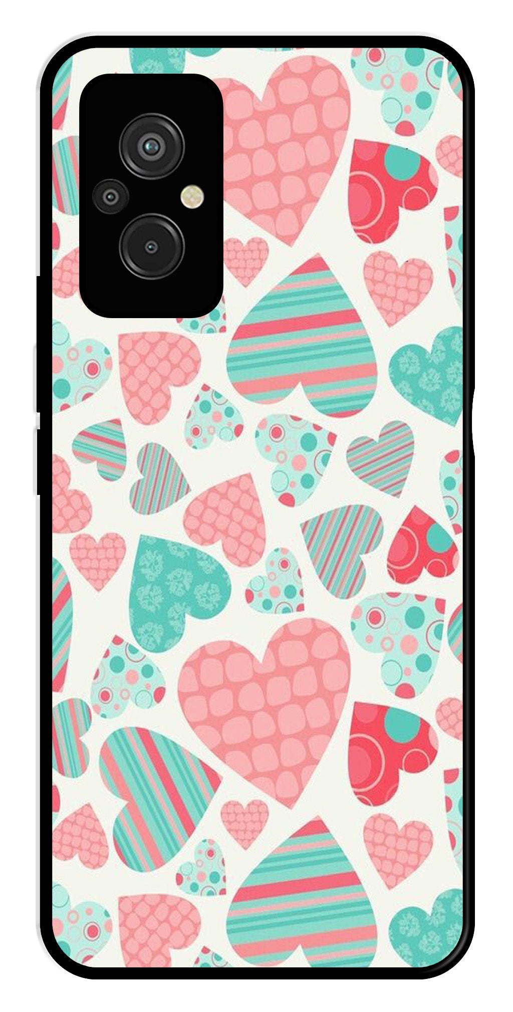 Hearts Pattern Metal Mobile Case for Redmi 11 Prime Hearts Pattern Metal Mobile Case for Redmi 11 Prime (Design No -22)
