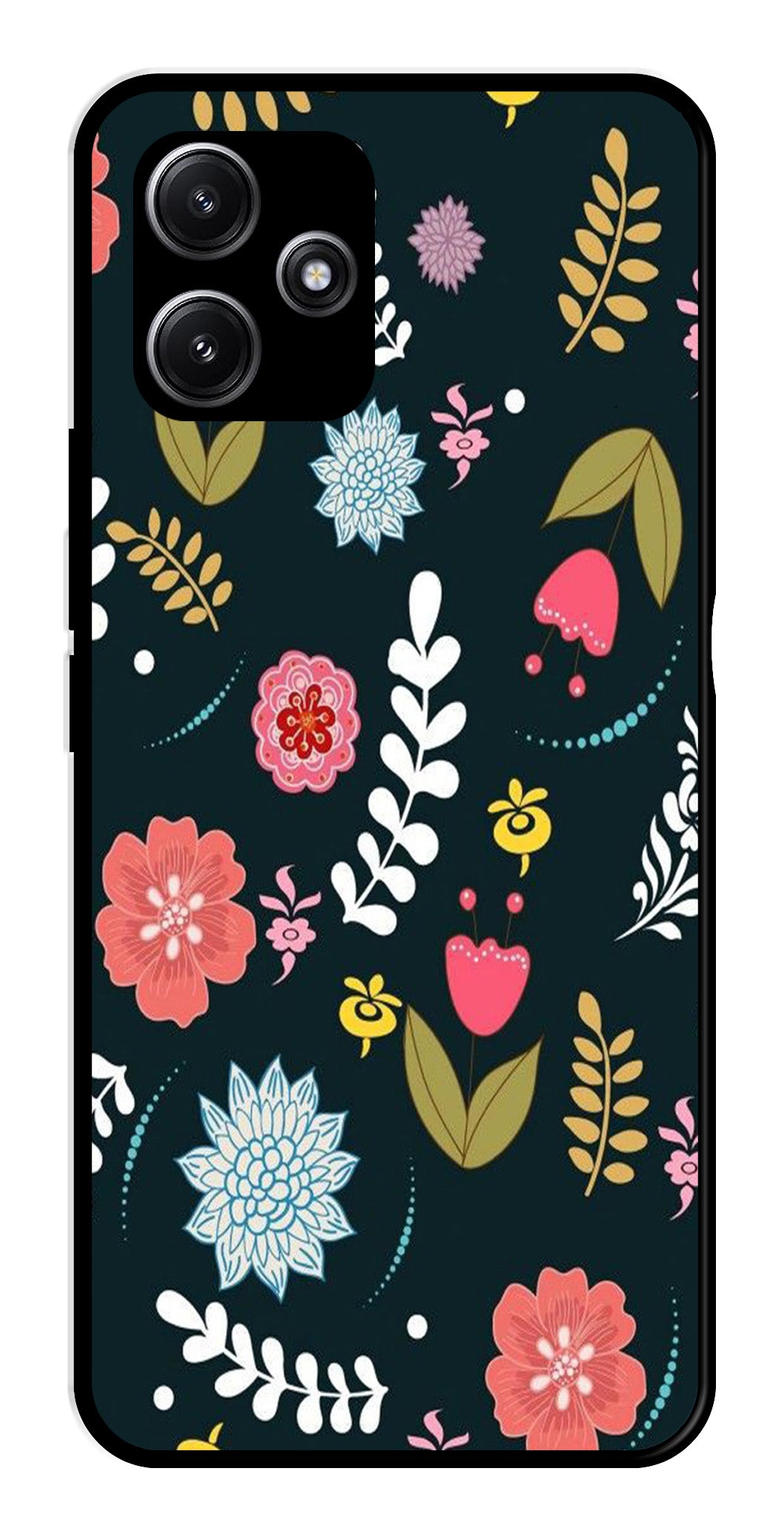 Floral Pattern2 Metal Mobile Case for Poco M6 Pro 5G Floral Pattern2 Metal Mobile Case for Poco M6 Pro 5G (Design No -12)