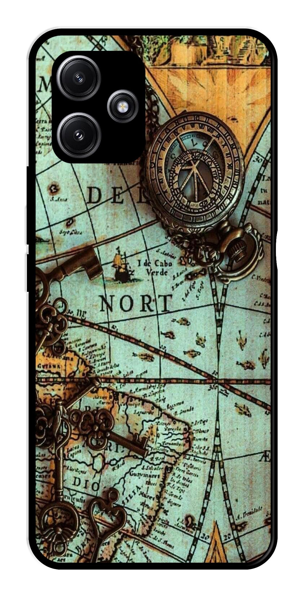 Map Design Metal Mobile Case for Redmi 12 5G (Design No -54)