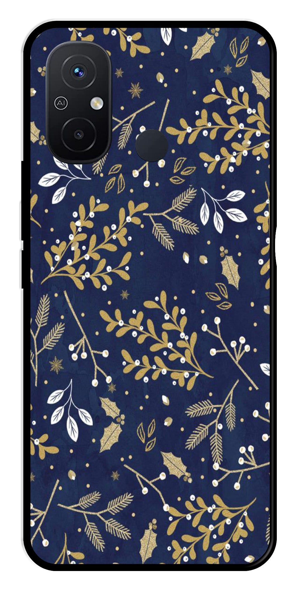 Floral Pattern Metal Mobile Case for Poco C55 (Design No -52)