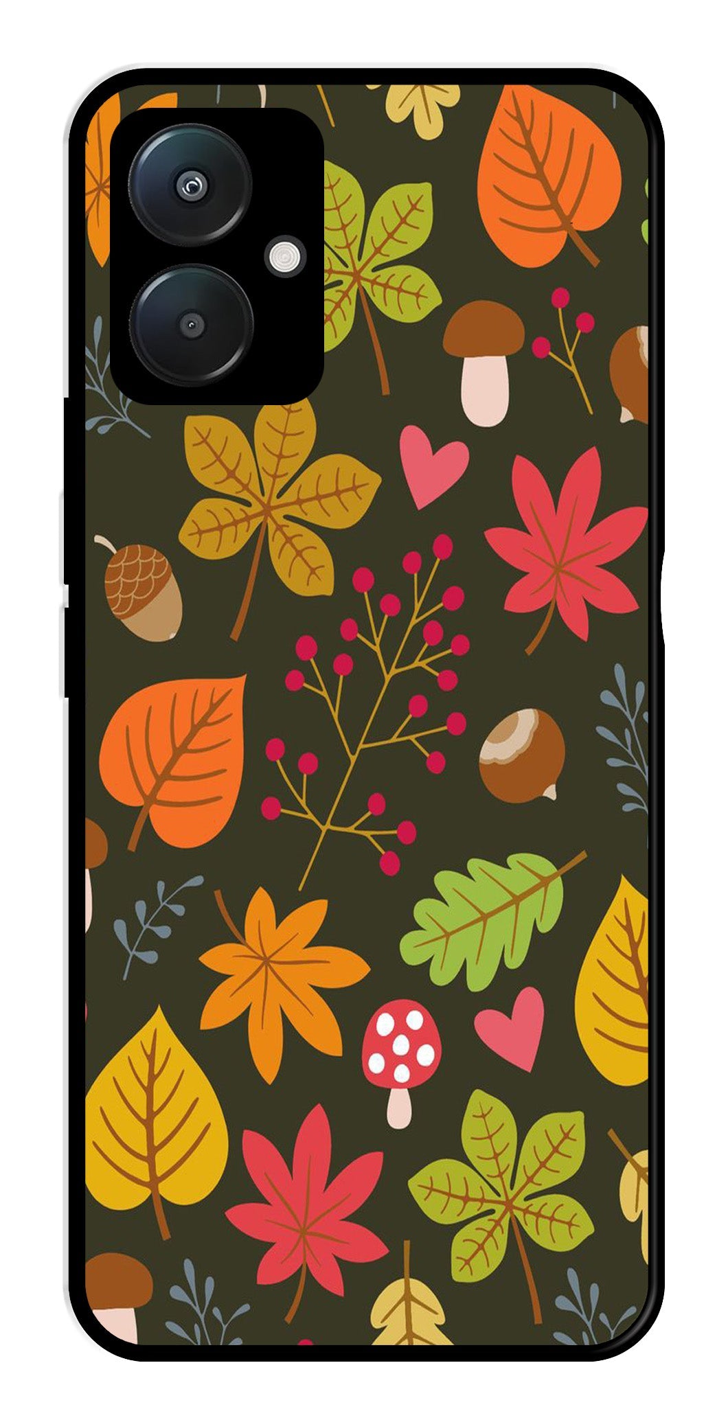 Leaves Design Metal Mobile Case for Poco C65 (Design No -51)
