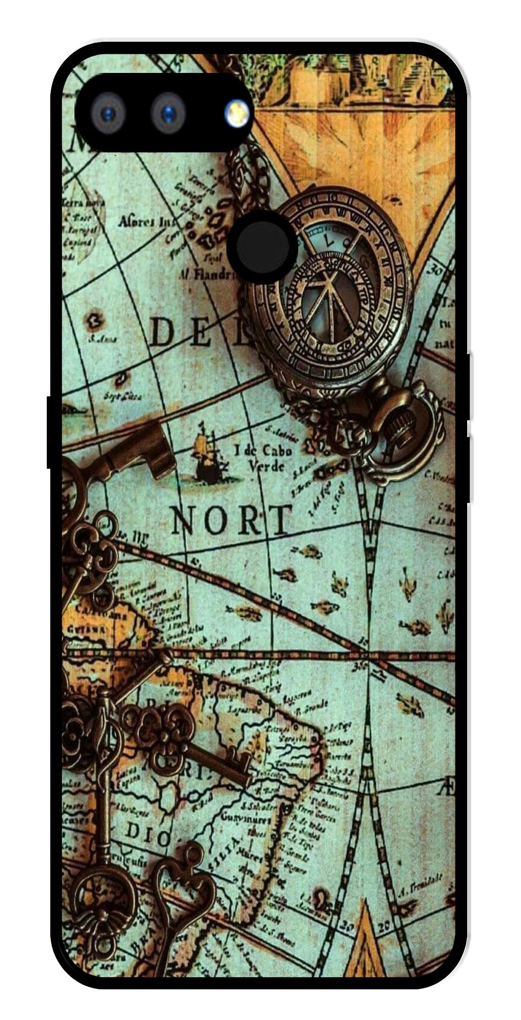 Map Design Metal Mobile Case for Realme 2 (Design No -54)