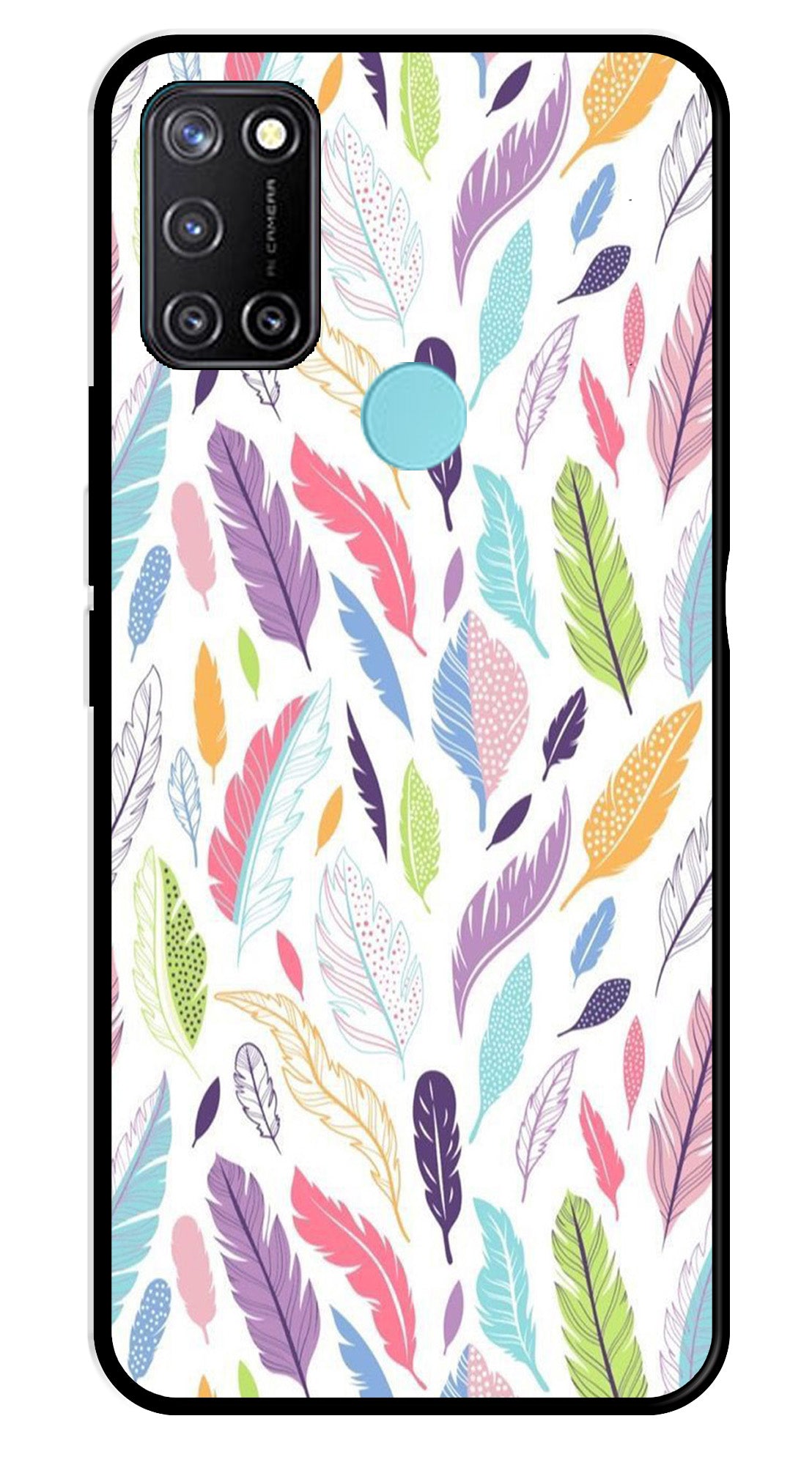 Colorful Feathers Metal Mobile Case for Realme C17 Colorful Feathers Metal Mobile Case for Realme C17 (Design No -06)