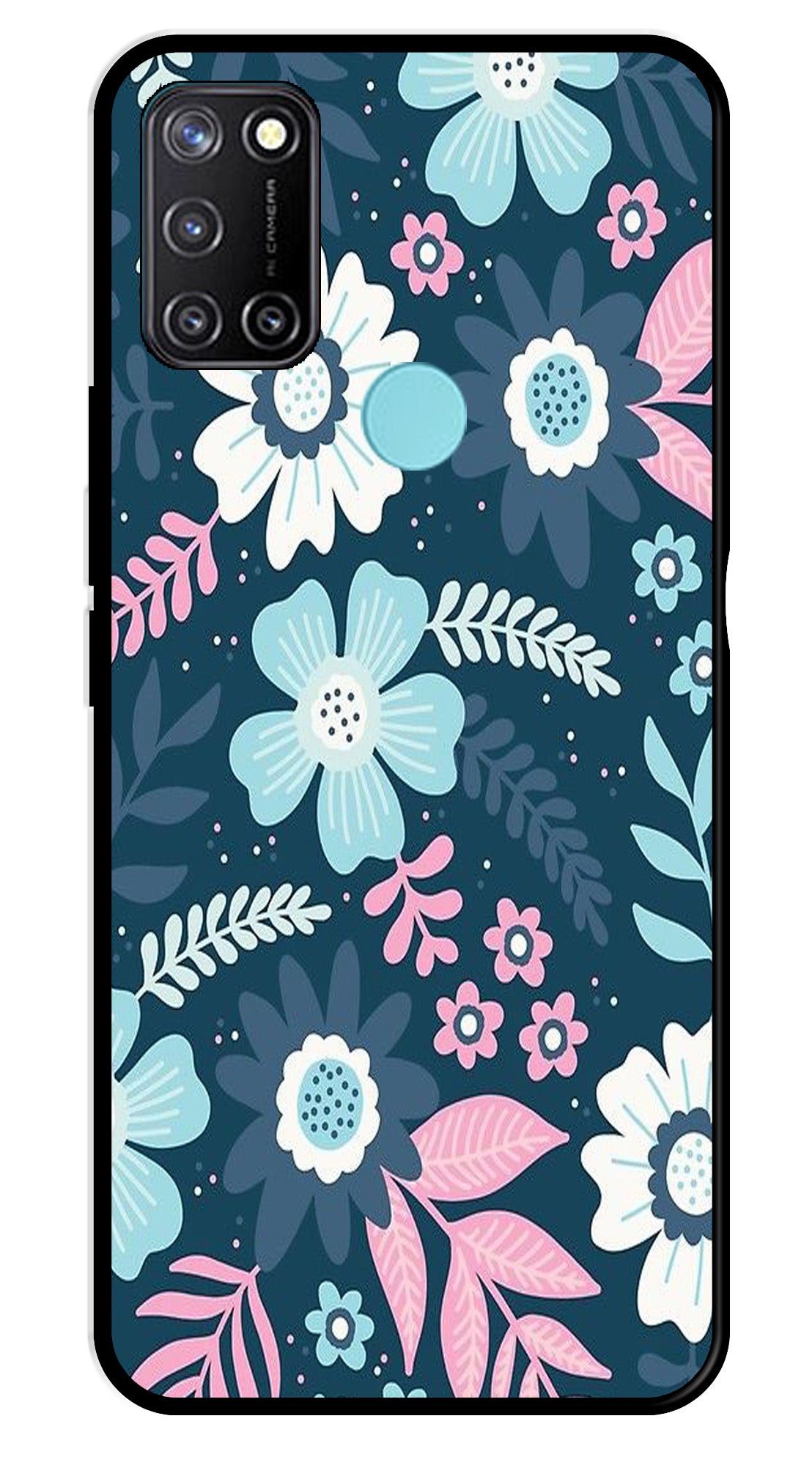 Flower Leaves Design Metal Mobile Case for Realme 7i (Design No -50)