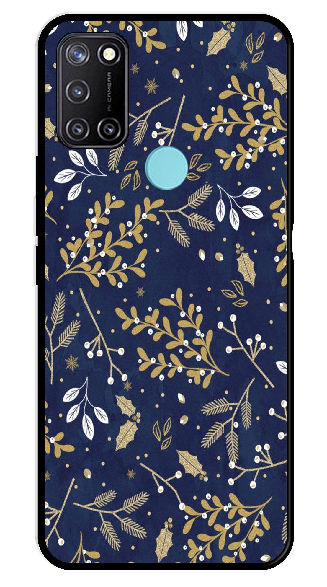 Floral Pattern Metal Mobile Case for Realme 7i (Design No -52)