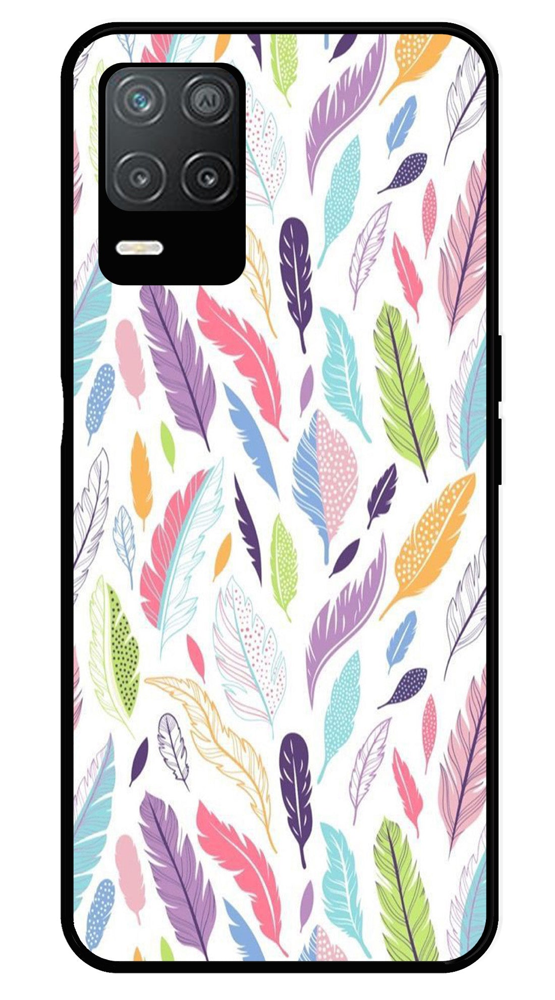 Colorful Feathers Metal Mobile Case for Realme Narzo 30 5G Colorful Feathers Metal Mobile Case for Realme Narzo 30 5G (Design No -06)