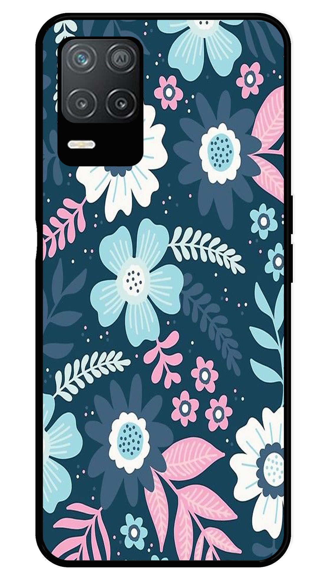 Flower Leaves Design Metal Mobile Case for Realme Narzo 30 5G (Design No -50)