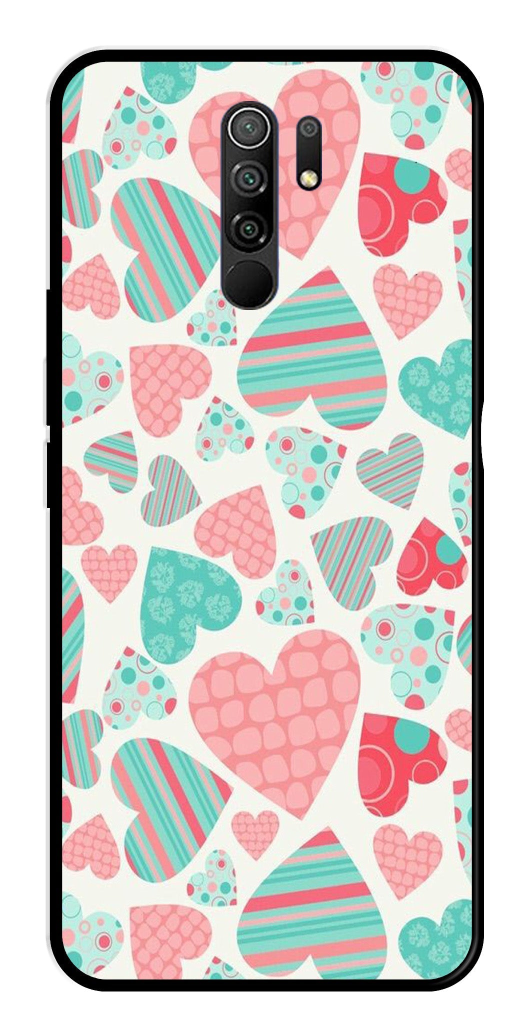 Hearts Pattern Metal Mobile Case for Redmi 9 Prime Hearts Pattern Metal Mobile Case for Redmi 9 Prime (Design No -22)