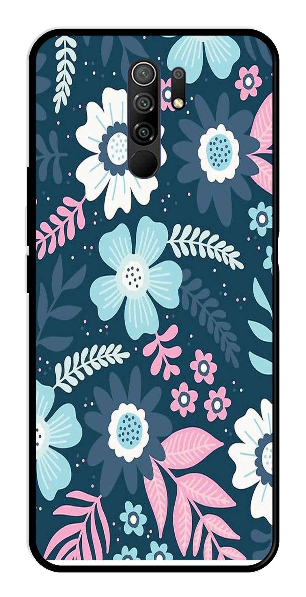Flower Leaves Design Metal Mobile Case for Redmi 9 Prime (Design No -50)