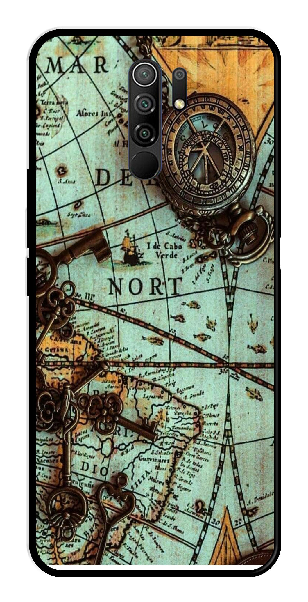 Map Design Metal Mobile Case for Redmi 9 Prime (Design No -54)