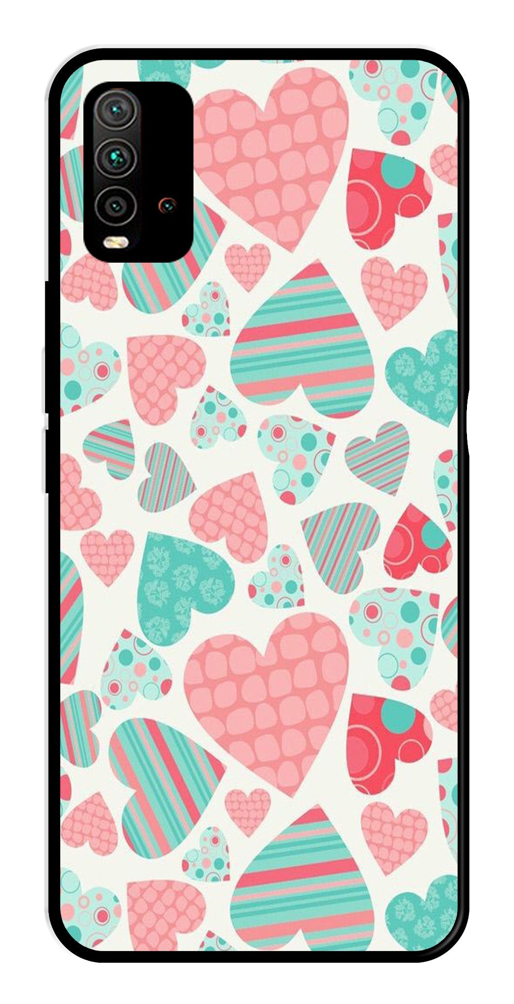 Hearts Pattern Metal Mobile Case for Redmi 9 Power Hearts Pattern Metal Mobile Case for Redmi 9 Power (Design No -22)