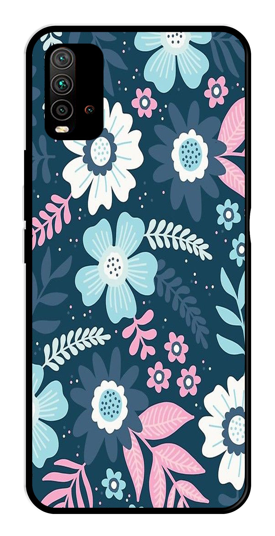 Flower Leaves Design Metal Mobile Case for Redmi 9 Power (Design No -50)