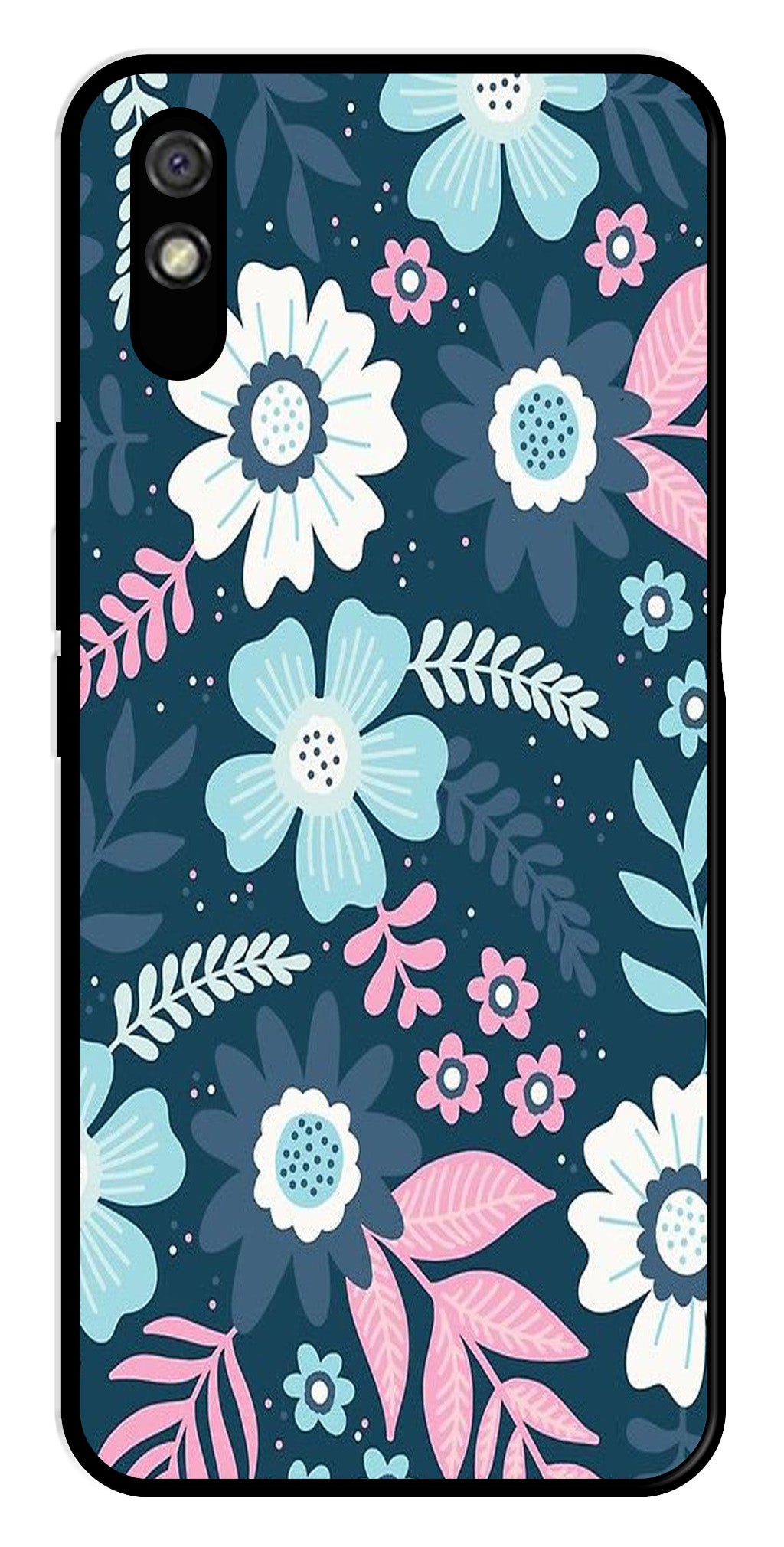 Flower Leaves Design Metal Mobile Case for Redmi 9a (Design No -50)