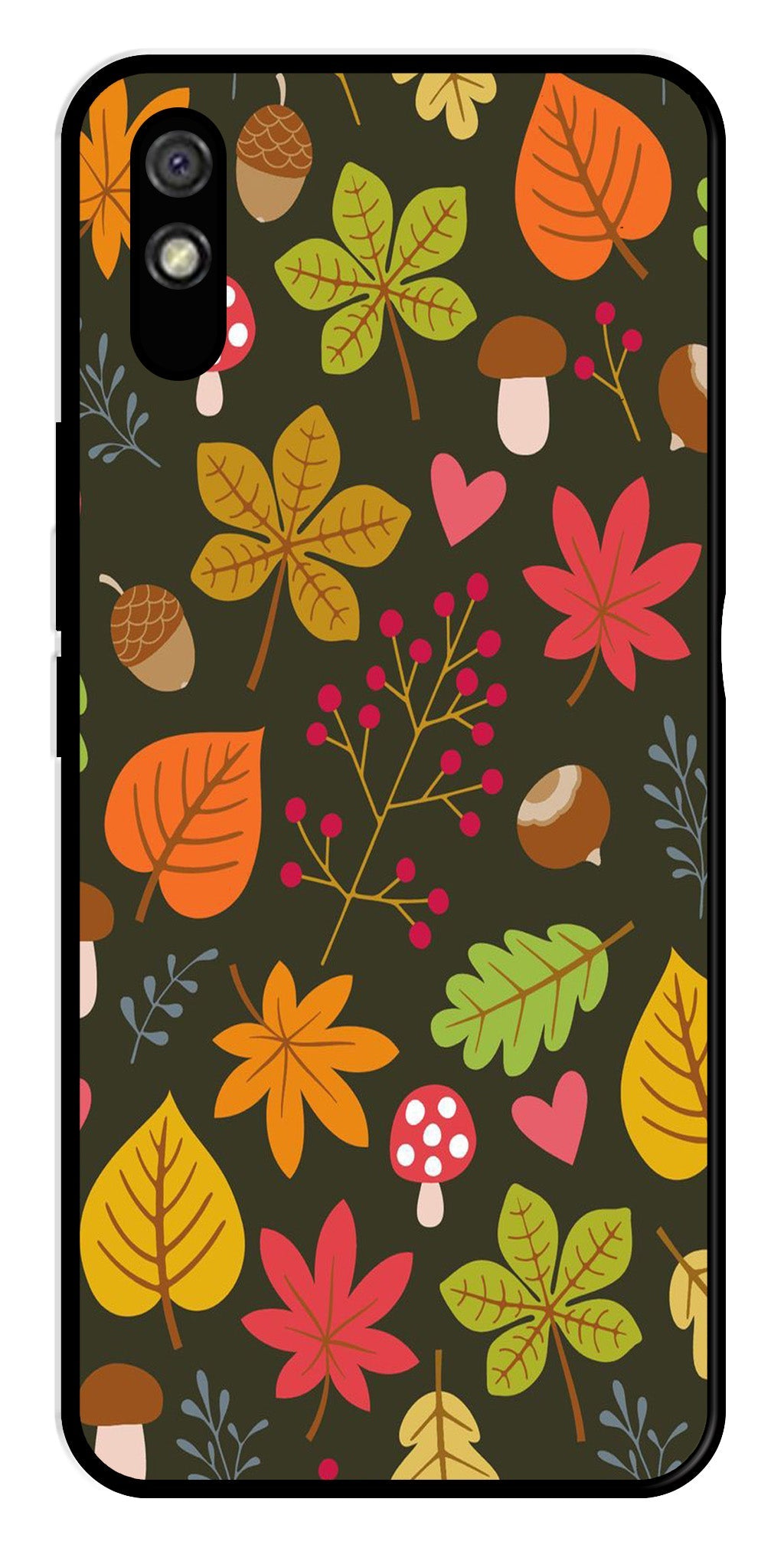 Leaves Design Metal Mobile Case for Redmi 9a (Design No -51)