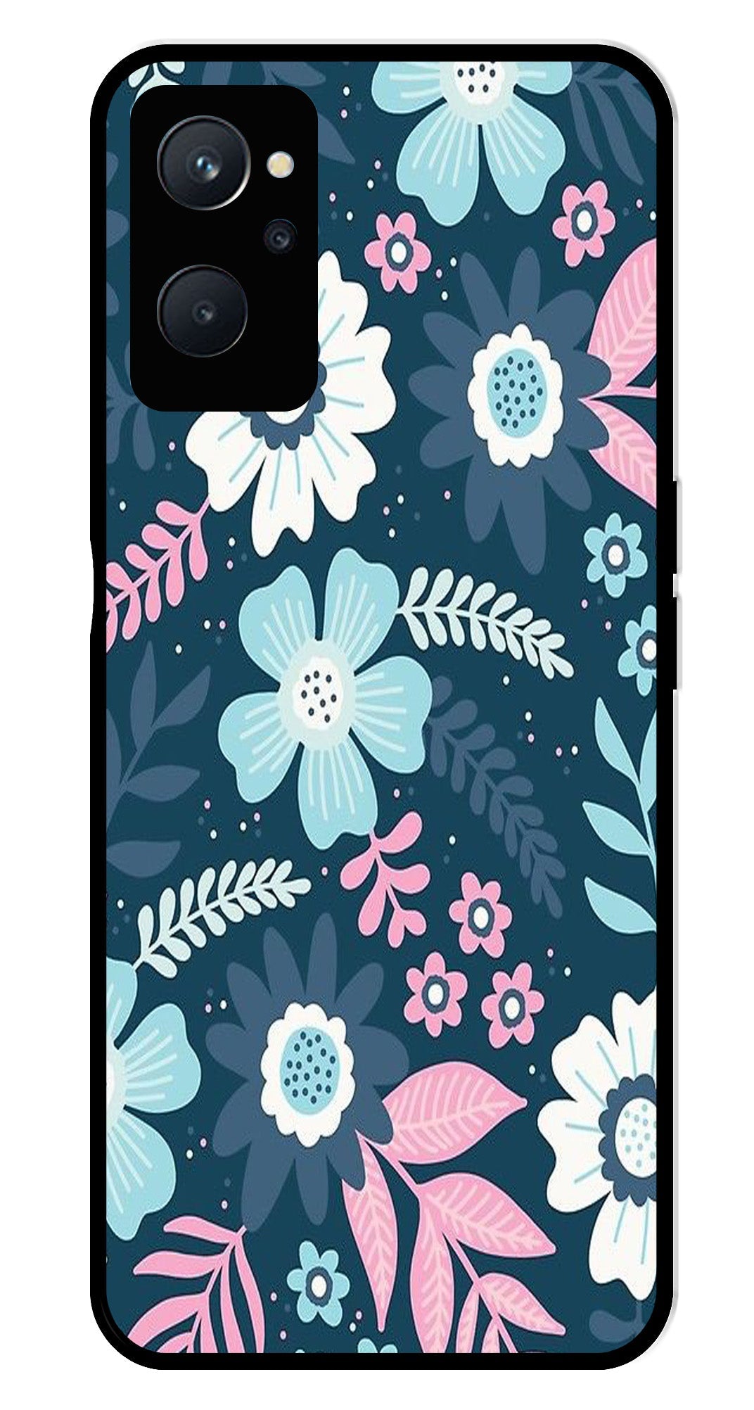 Flower Leaves Design Metal Mobile Case for Realme 9i Flower Leaves Design Metal Mobile Case for Realme 9i (Design No -50)