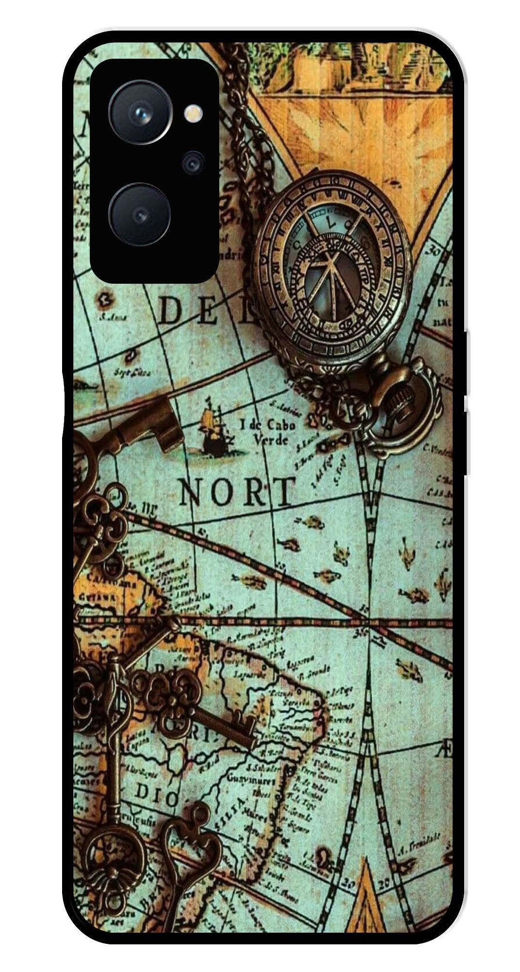 Map Design Metal Mobile Case for Realme 9i (Design No -54)