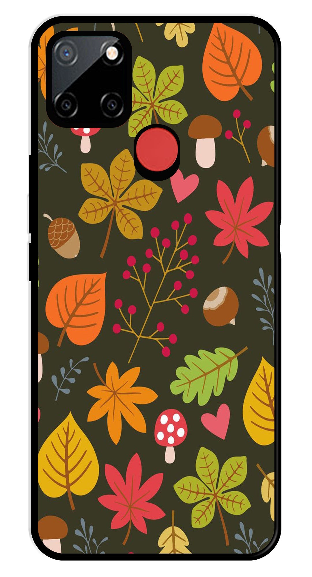Leaves Design Metal Mobile Case for Realme C25 (Design No -51)