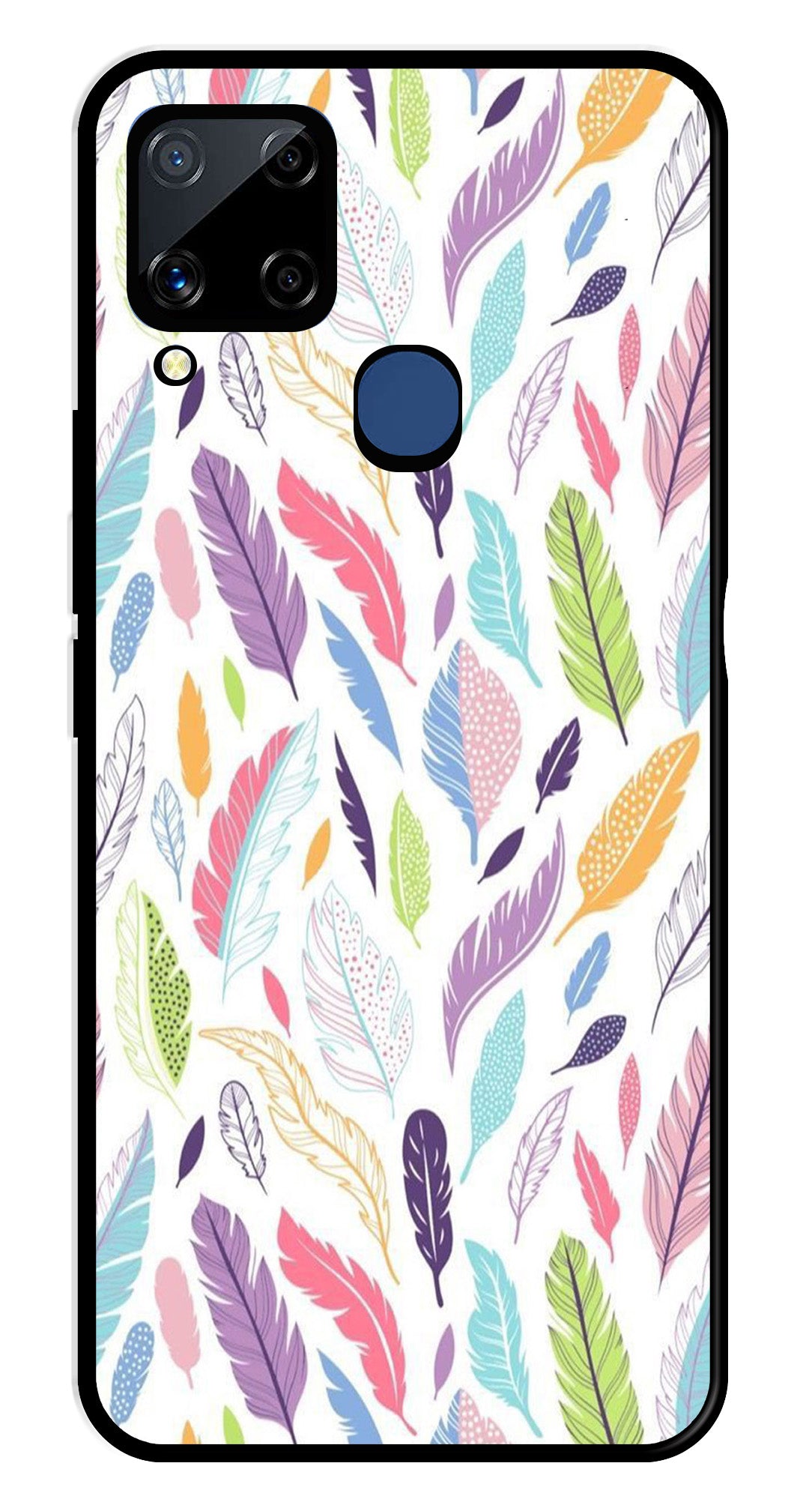 Colorful Feathers Metal Mobile Case for Realme C15 Colorful Feathers Metal Mobile Case for Realme C15 (Design No -06)
