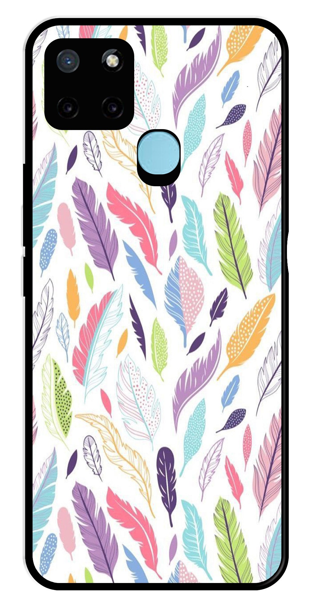Colorful Feathers Metal Mobile Case for Realme C25Y Colorful Feathers Metal Mobile Case for Realme C25Y (Design No -06)